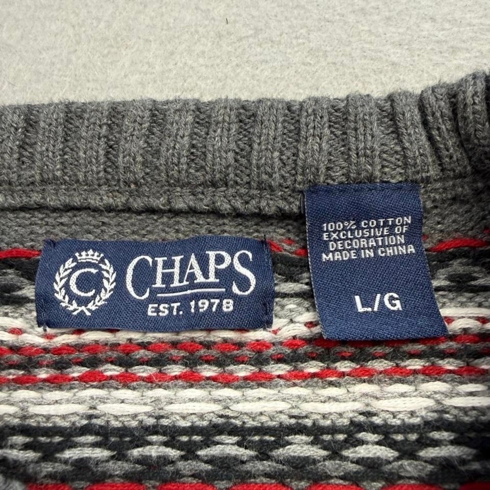 Chaps Fair Isle Knit Sweater Gray Red White Pattern Men's Large - Picture 2 of 6